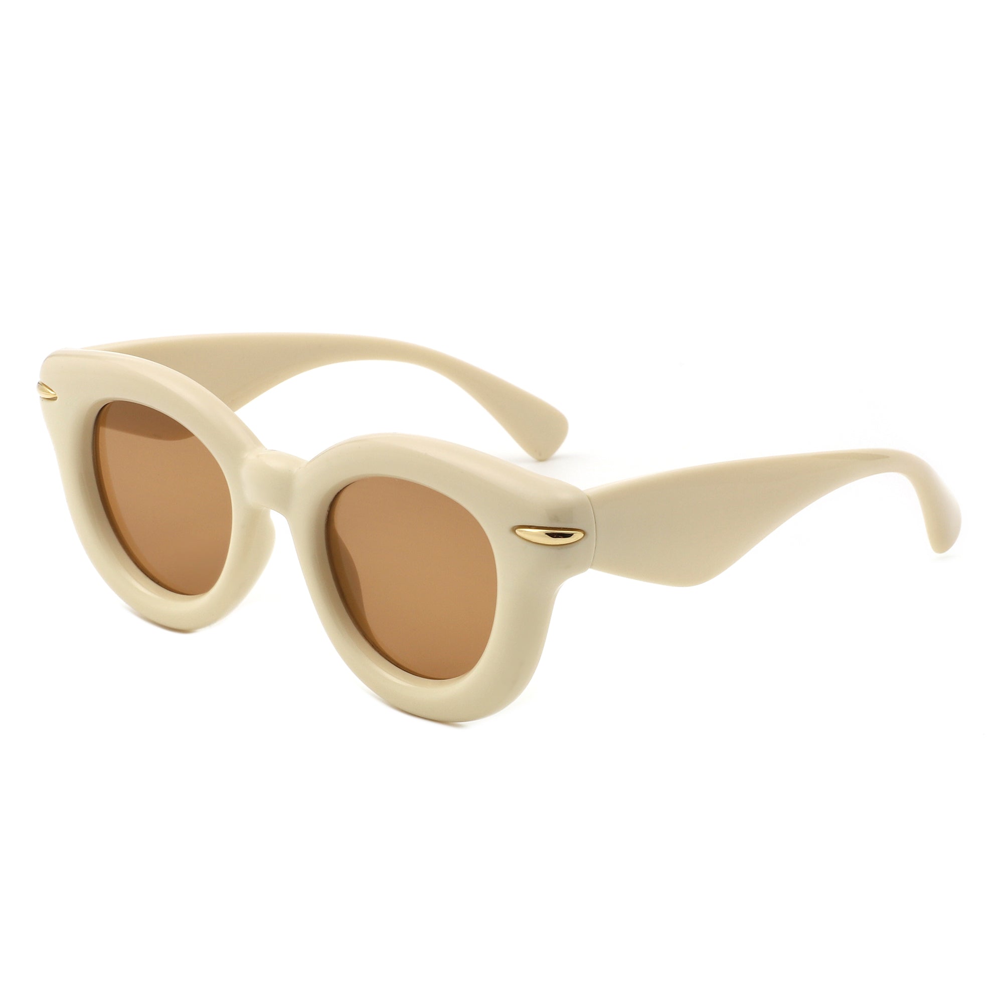 Glide Round Thick Frame Retro Circle Sunglass featuring a stylish round design with thick frames, perfect for sun protection and fashion.