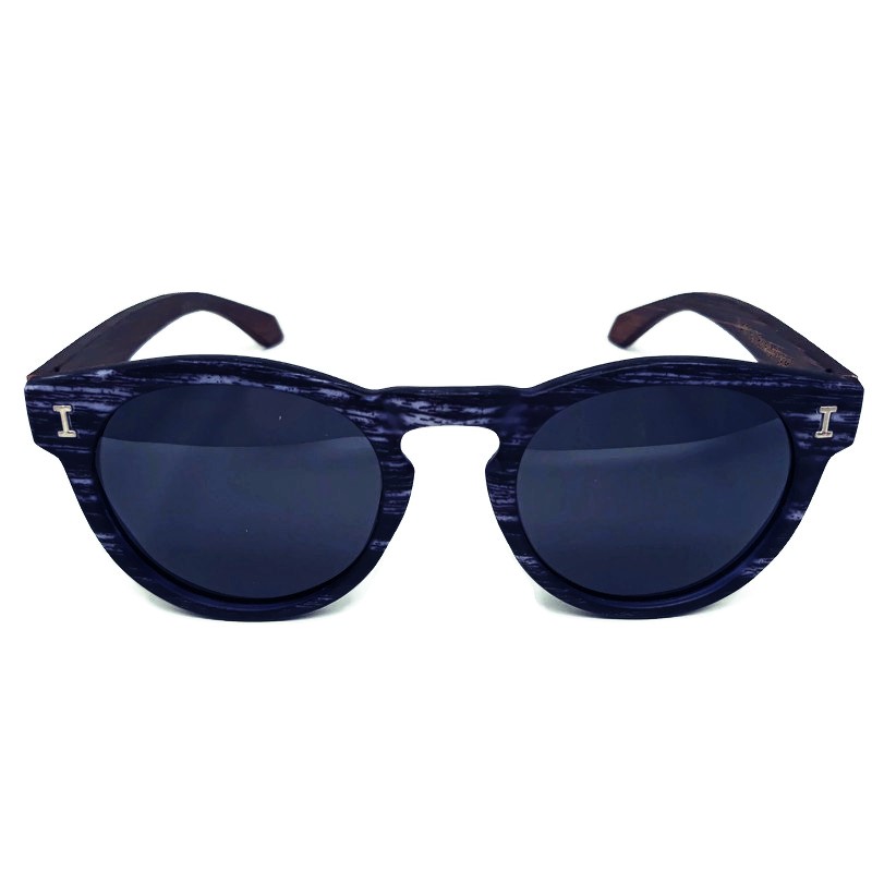 Granite colored bamboo sunglasses with polarized lenses, showcasing unique handcrafted design and stylish frame.