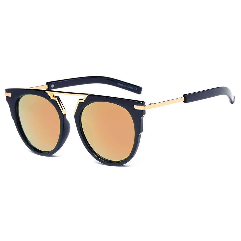 HANOVER Unisex Fashion Brow-Bar Round Sunglasses with metal bridge and round lenses, stylishly designed for sun protection.