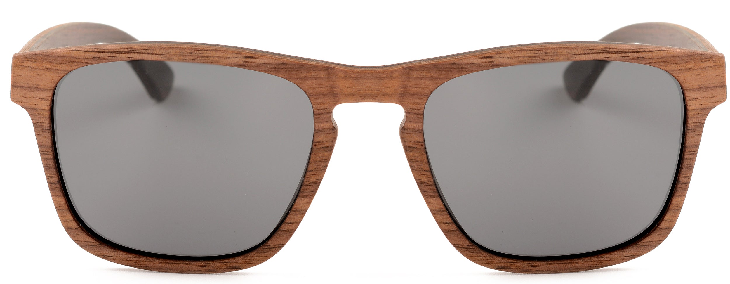 Holbrooke Wood Sunglasses featuring a multi-layer wood frame in black zebra wood and maple, with TAC polarized grey lenses.