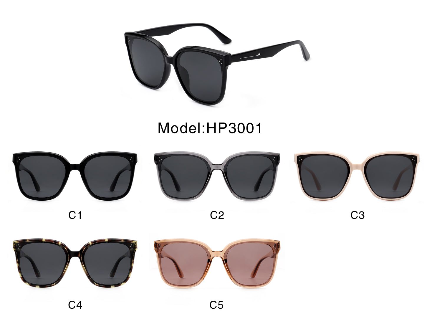 HP3001 Women Square Retro Oversize Fashion Cat Eye Sunglasses with a stylish design and UV protection.