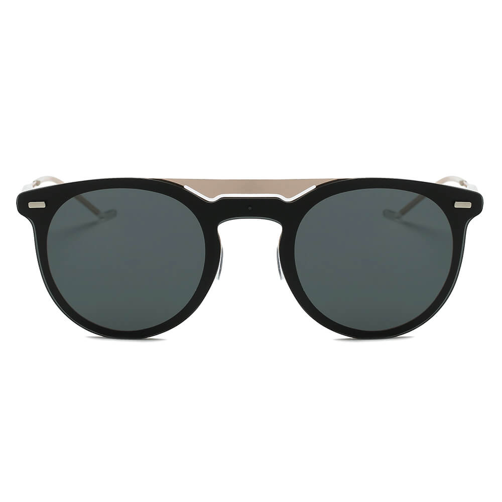 INDIO Retro Mirrored Brow-Bar Design Circle Round Fashion Sunglasses showcasing a stylish round frame with mirrored lenses.