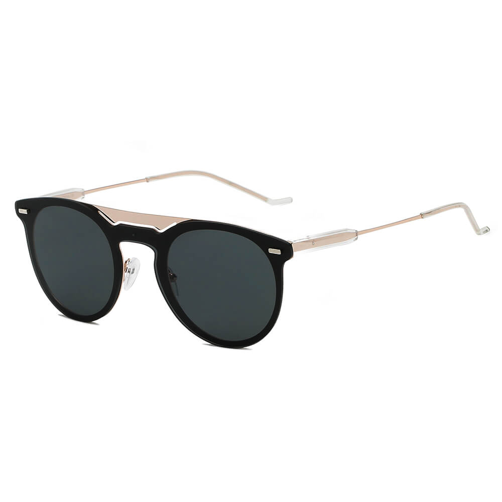 INDIO Retro Mirrored Brow-Bar Design Circle Round Fashion Sunglasses showcasing a stylish round frame with mirrored lenses.