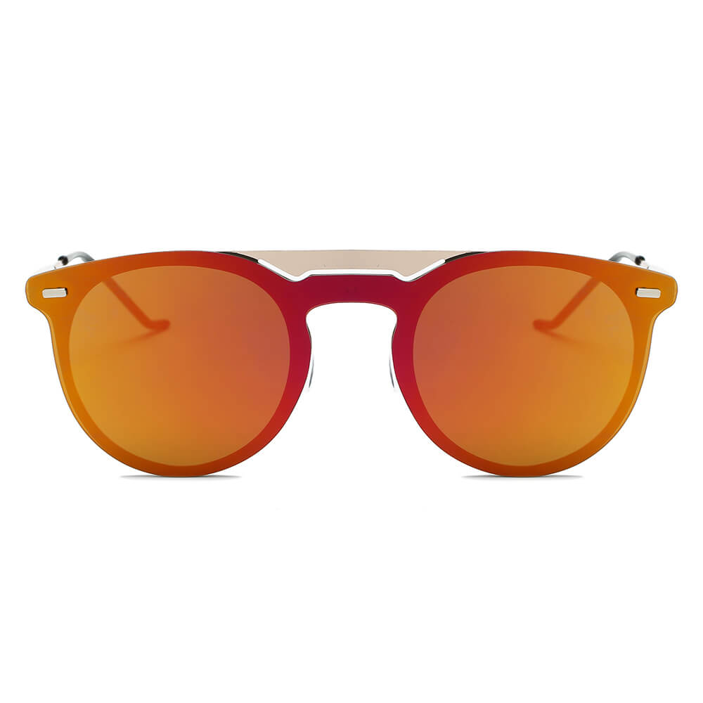 INDIO Retro Mirrored Brow-Bar Design Circle Round Fashion Sunglasses showcasing a stylish round frame with mirrored lenses.