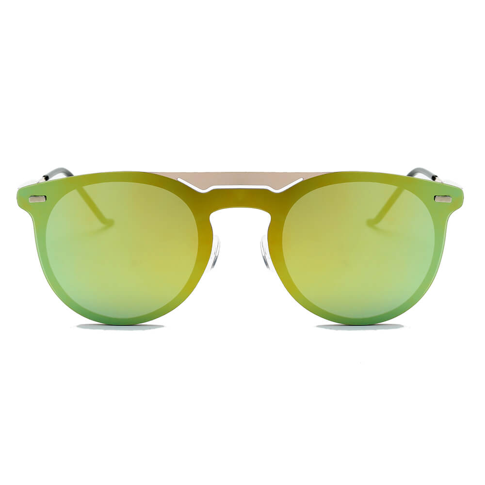 INDIO Retro Mirrored Brow-Bar Design Circle Round Fashion Sunglasses showcasing a stylish round frame with mirrored lenses.