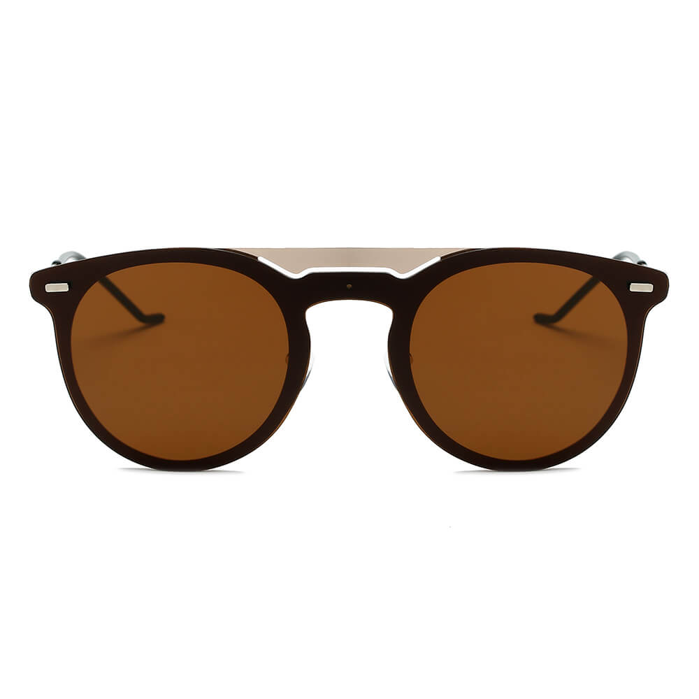 INDIO Retro Mirrored Brow-Bar Design Circle Round Fashion Sunglasses showcasing a stylish round frame with mirrored lenses.