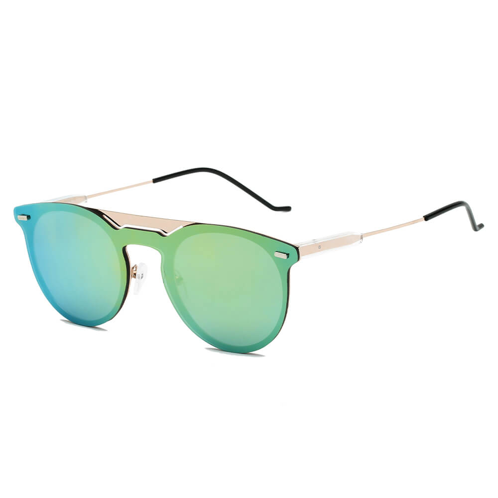 INDIO Retro Mirrored Brow-Bar Design Circle Round Fashion Sunglasses showcasing a stylish round frame with mirrored lenses.