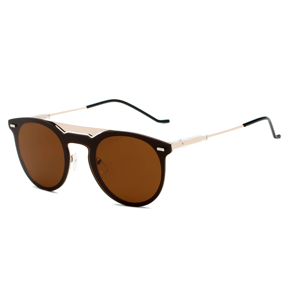 INDIO Retro Mirrored Brow-Bar Design Circle Round Fashion Sunglasses showcasing a stylish round frame with mirrored lenses.