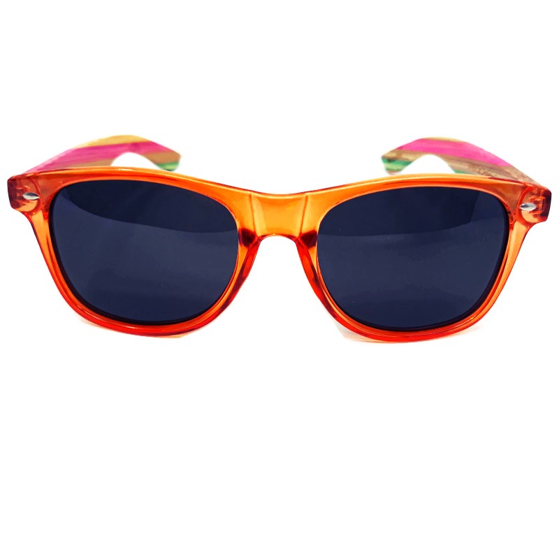 Juicy Fruit Multi-Colored Bamboo Polarized Sunglasses with vibrant colors and handcrafted design, showcasing eco-friendly bamboo material.