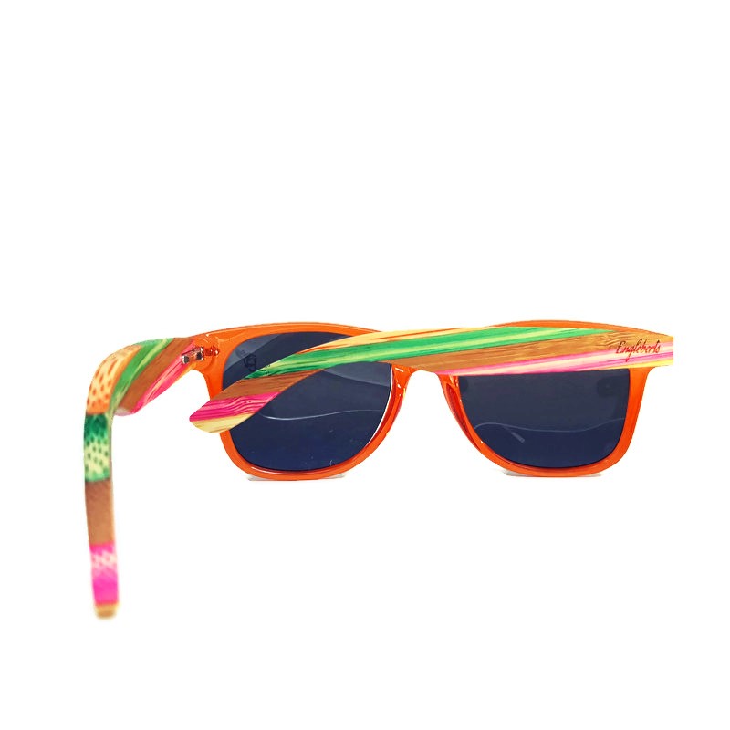 Juicy Fruit Multi-Colored Bamboo Polarized Sunglasses with vibrant colors and handcrafted design, showcasing eco-friendly bamboo material.