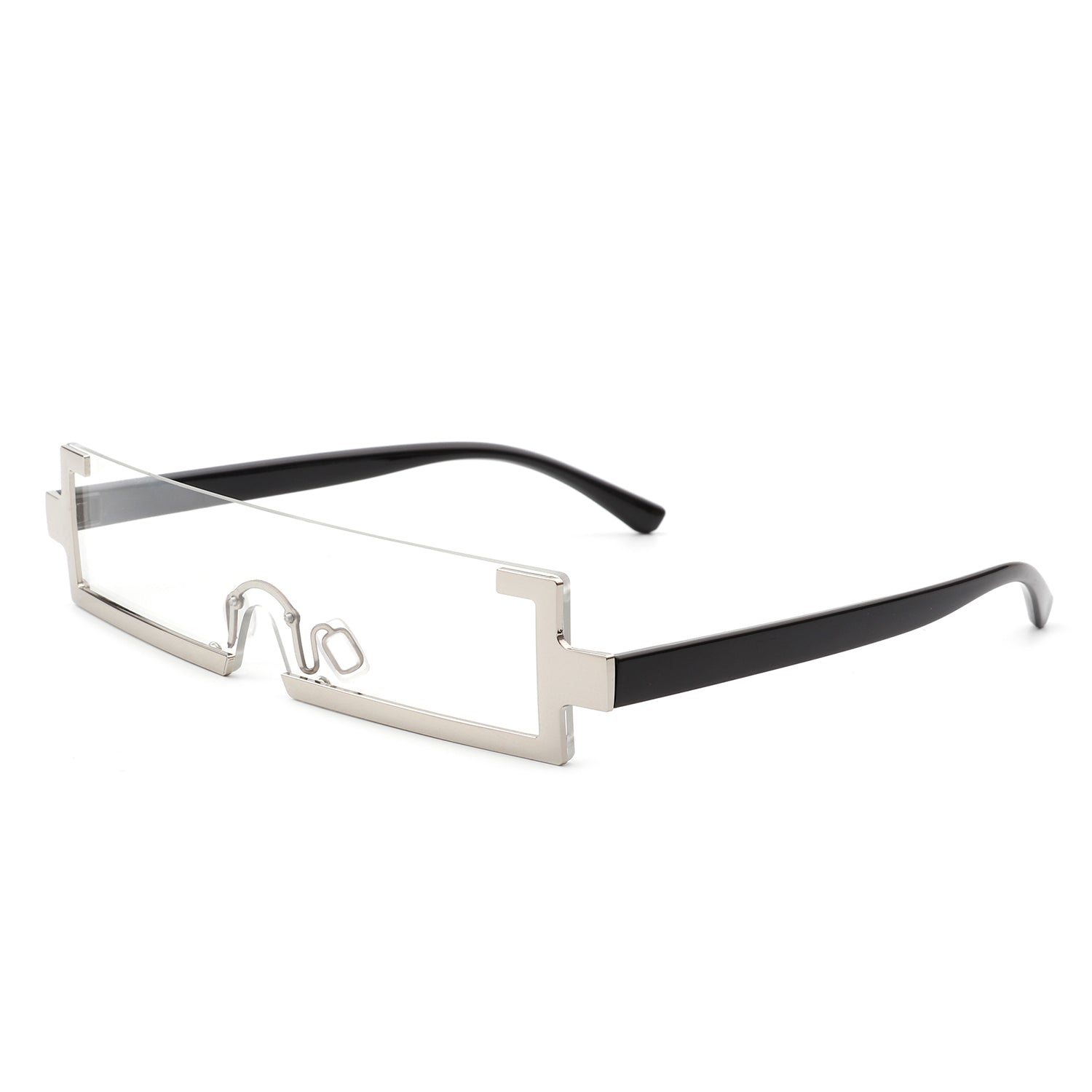 Kelestra Retro Rectangular Narrow Semi Rimless Vintage Slim Fashion glasses with a stylish plastic frame and clear lenses.