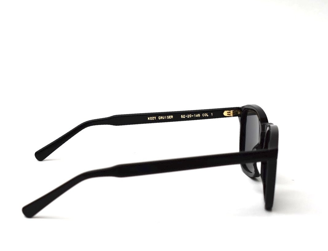 Kozy Cruiser Black eyewear featuring a sleek black acetate frame and Zeiss CR39 lenses.