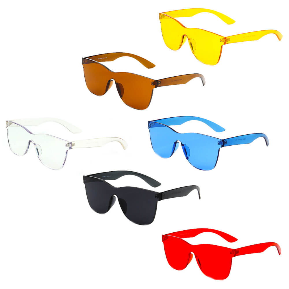 LEMOORE Retro Flat Lens sunglasses in colorful square rimless design, showcasing tinted lenses and stylish frame.