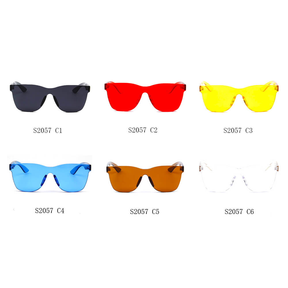 LEMOORE Retro Flat Lens sunglasses in colorful square rimless design, showcasing tinted lenses and stylish frame.