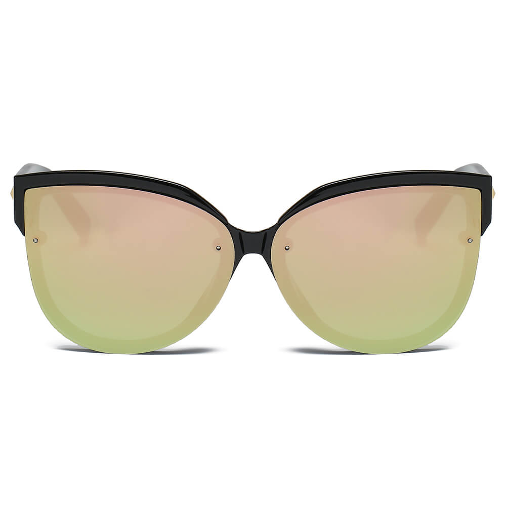 LENOIR Women Oversized Mirrored Cat Eye Sunglasses featuring a stylish oversized design with mirrored lenses and a durable plastic frame.