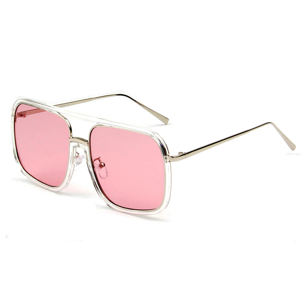 MAGNA Oversized Pillowed Square Aviator sunglasses with a stylish metal frame and PC lenses, offering UV protection.