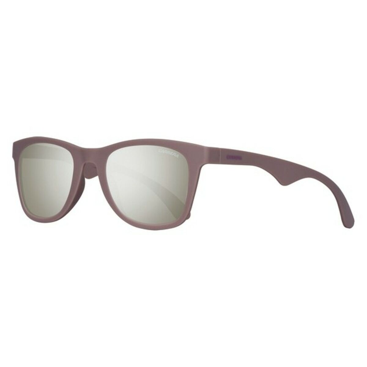 Purple-framed sunglasses with reflective lenses.