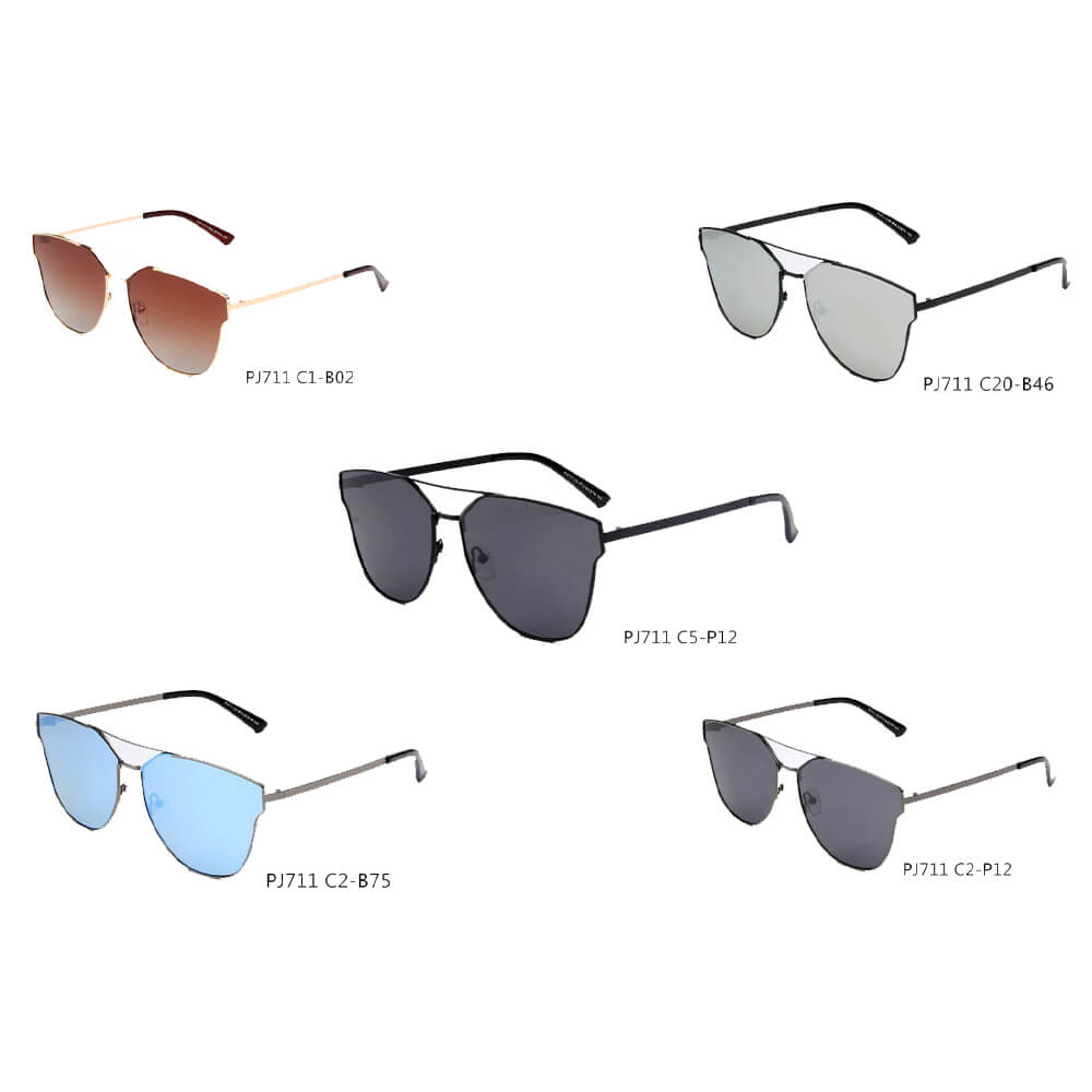 MULA Women Polarized Horn Rim Round Cat Eye Sunglasses with a stylish cat eye design and metal frame.