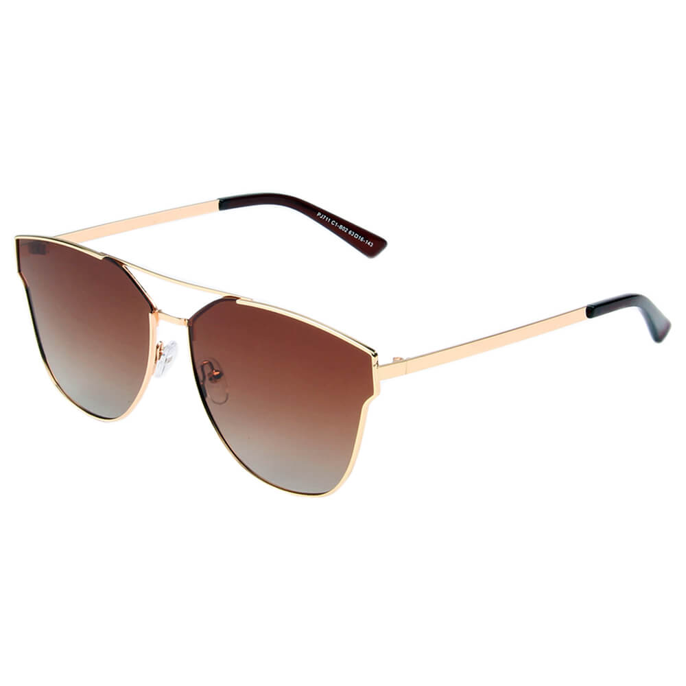 MULA Women Polarized Horn Rim Round Cat Eye Sunglasses with a stylish cat eye design and metal frame.