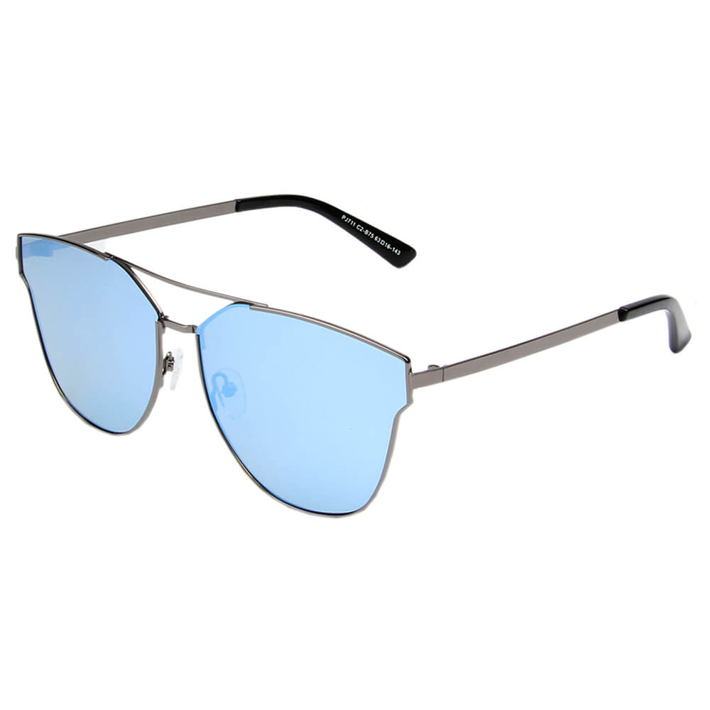 MULA Women Polarized Horn Rim Round Cat Eye Sunglasses with a stylish cat eye design and metal frame.