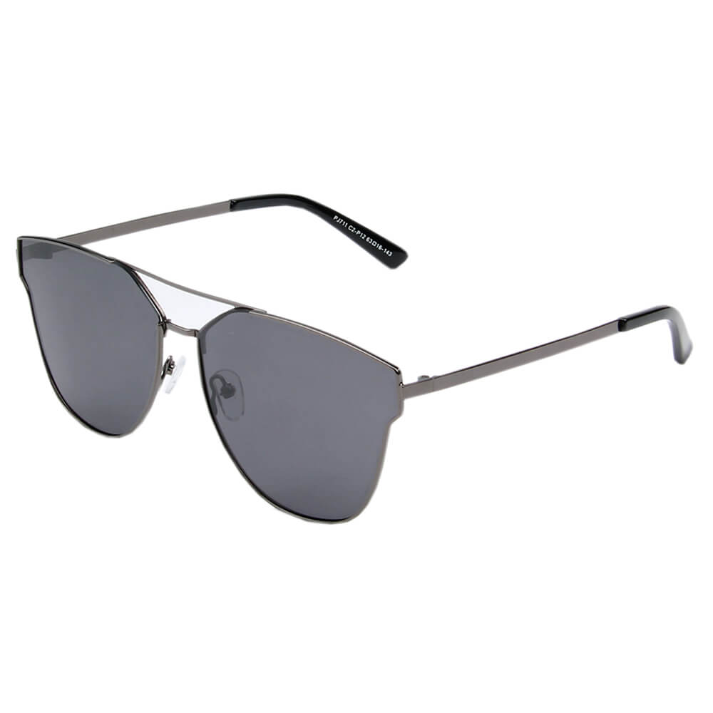 MULA Women Polarized Horn Rim Round Cat Eye Sunglasses with a stylish cat eye design and metal frame.