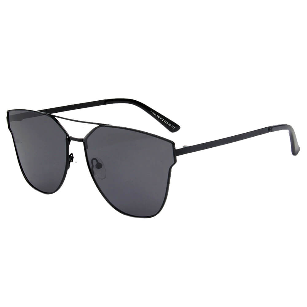 MULA Women Polarized Horn Rim Round Cat Eye Sunglasses with a stylish cat eye design and metal frame.