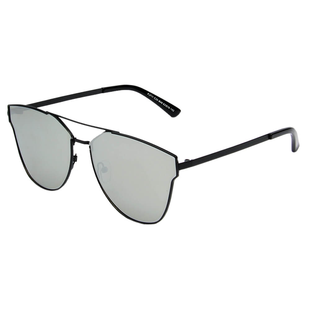 MULA Women Polarized Horn Rim Round Cat Eye Sunglasses with a stylish cat eye design and metal frame.