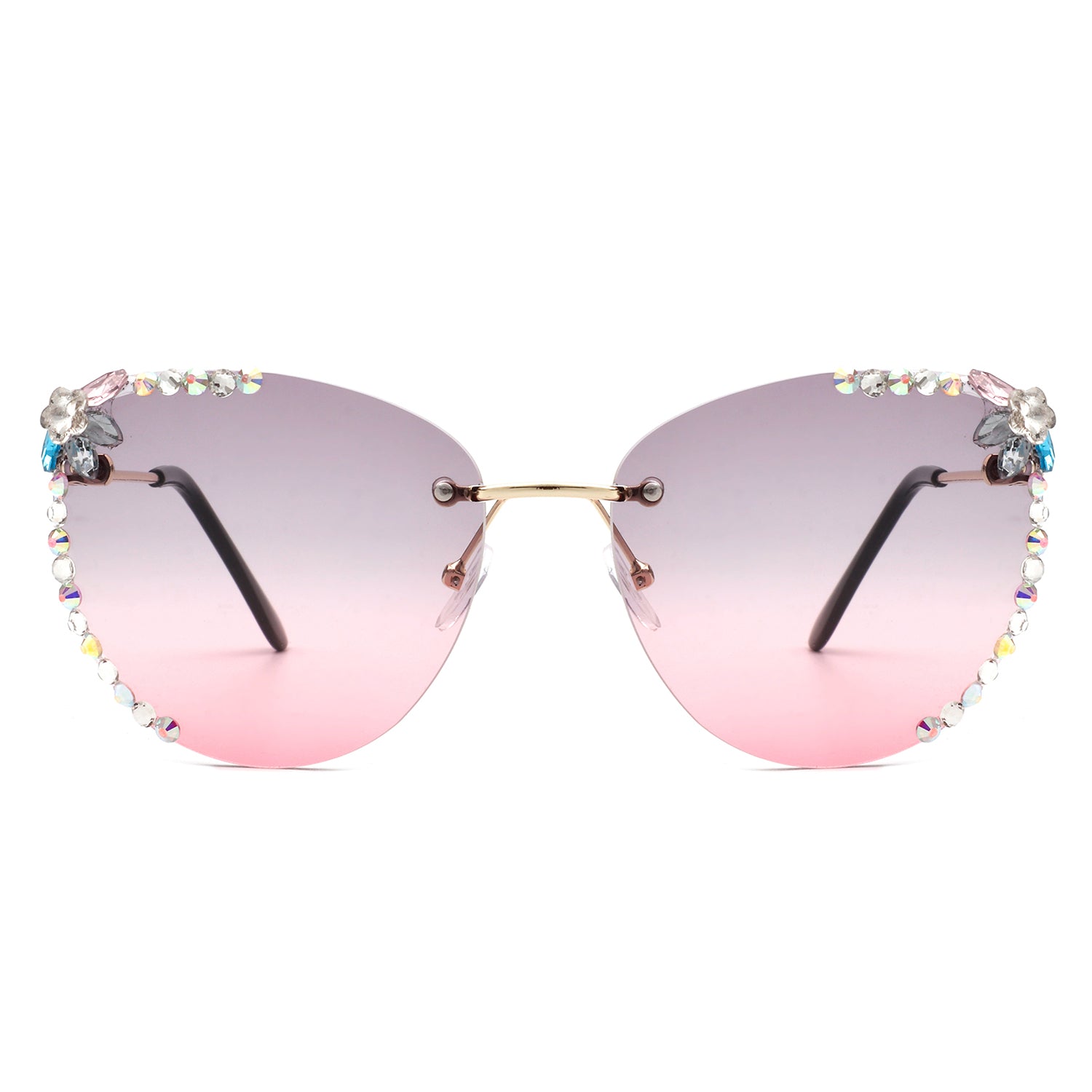 Nightbri Women Rimless Tinted Chic Rhinestone Fashion Cat Eye sunglasses with stylish cat-eye shape and rhinestone accents.