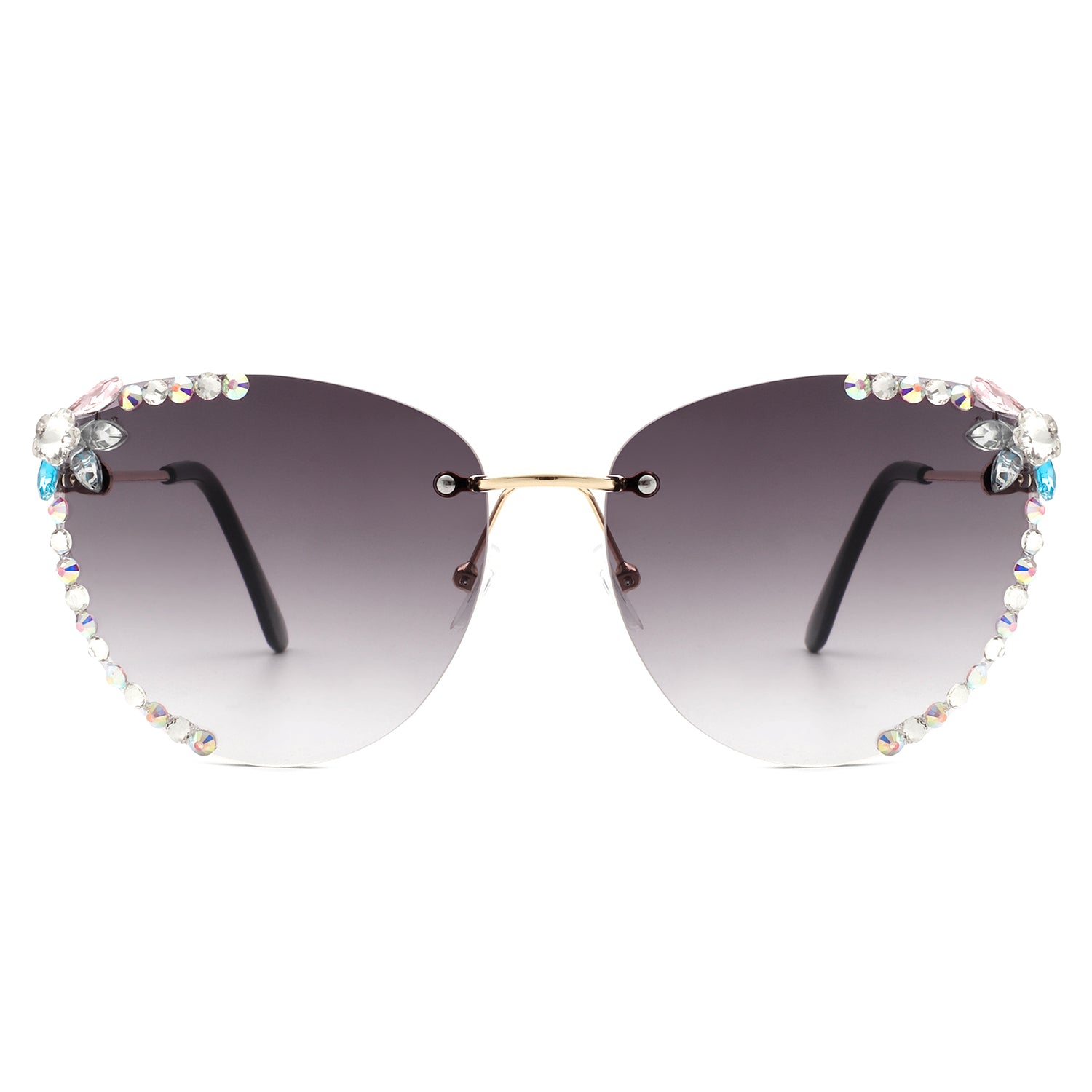 Nightbri Women Rimless Tinted Chic Rhinestone Fashion Cat Eye sunglasses with stylish cat-eye shape and rhinestone accents.