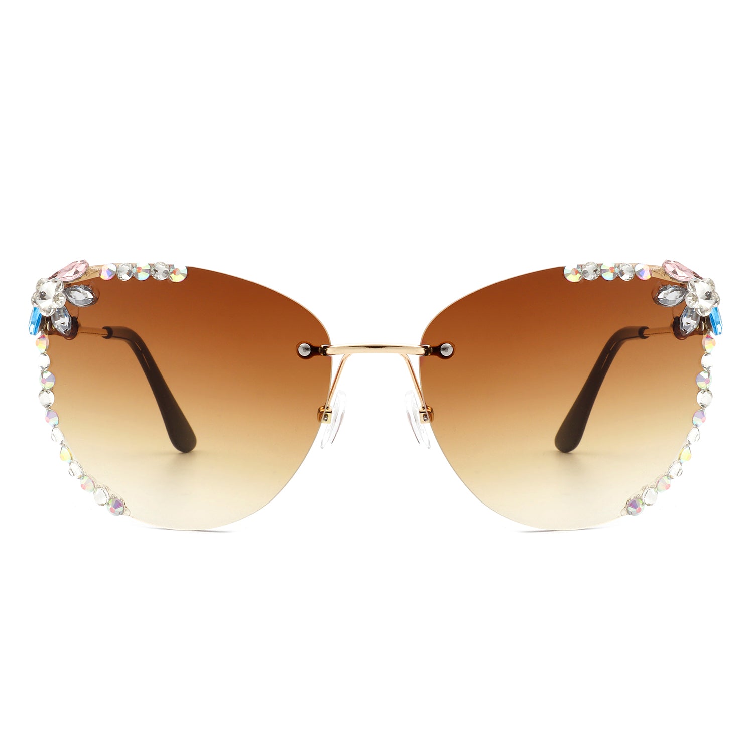 Nightbri Women Rimless Tinted Chic Rhinestone Fashion Cat Eye sunglasses with stylish cat-eye shape and rhinestone accents.