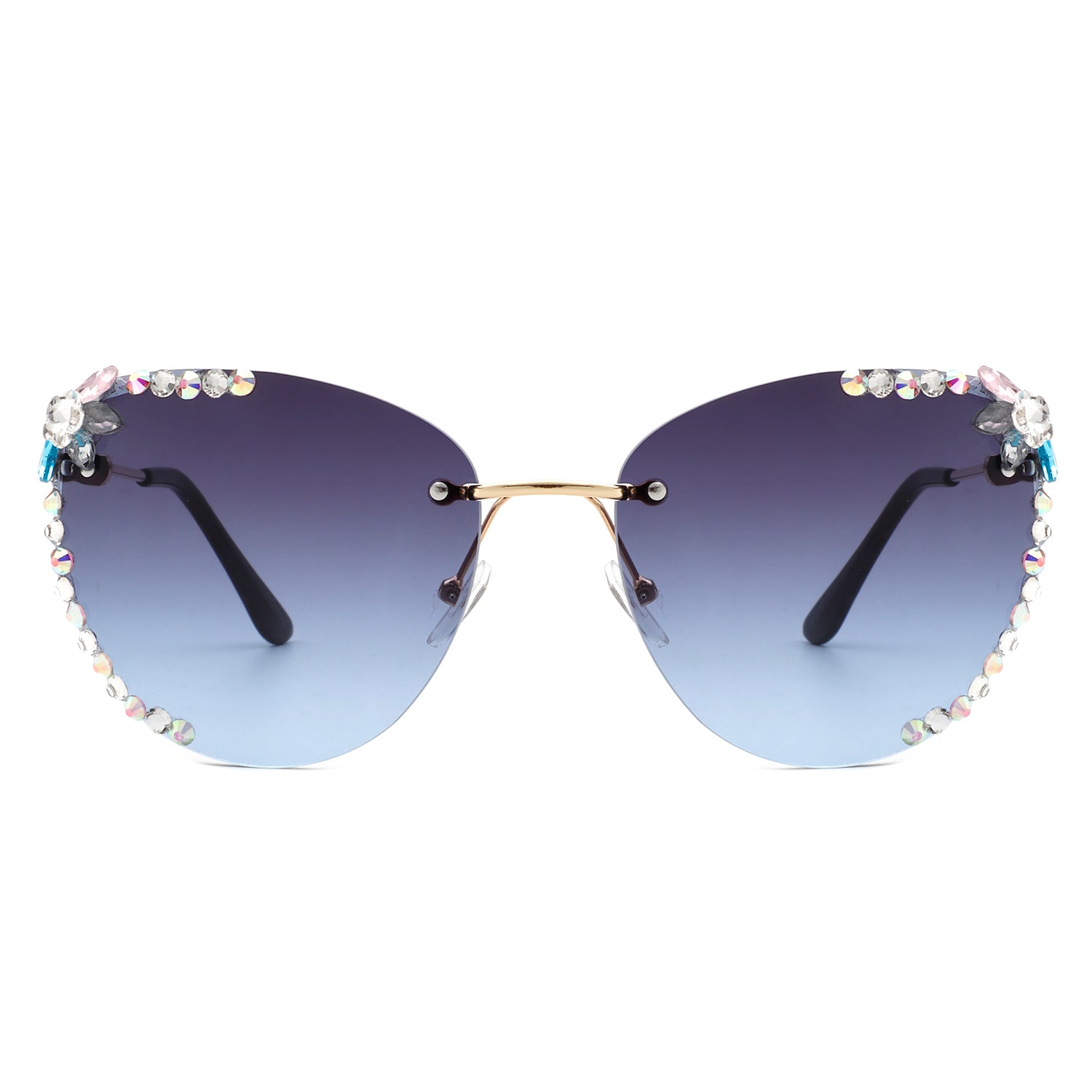 Nightbri Women Rimless Tinted Chic Rhinestone Fashion Cat Eye sunglasses with stylish cat-eye shape and rhinestone accents.