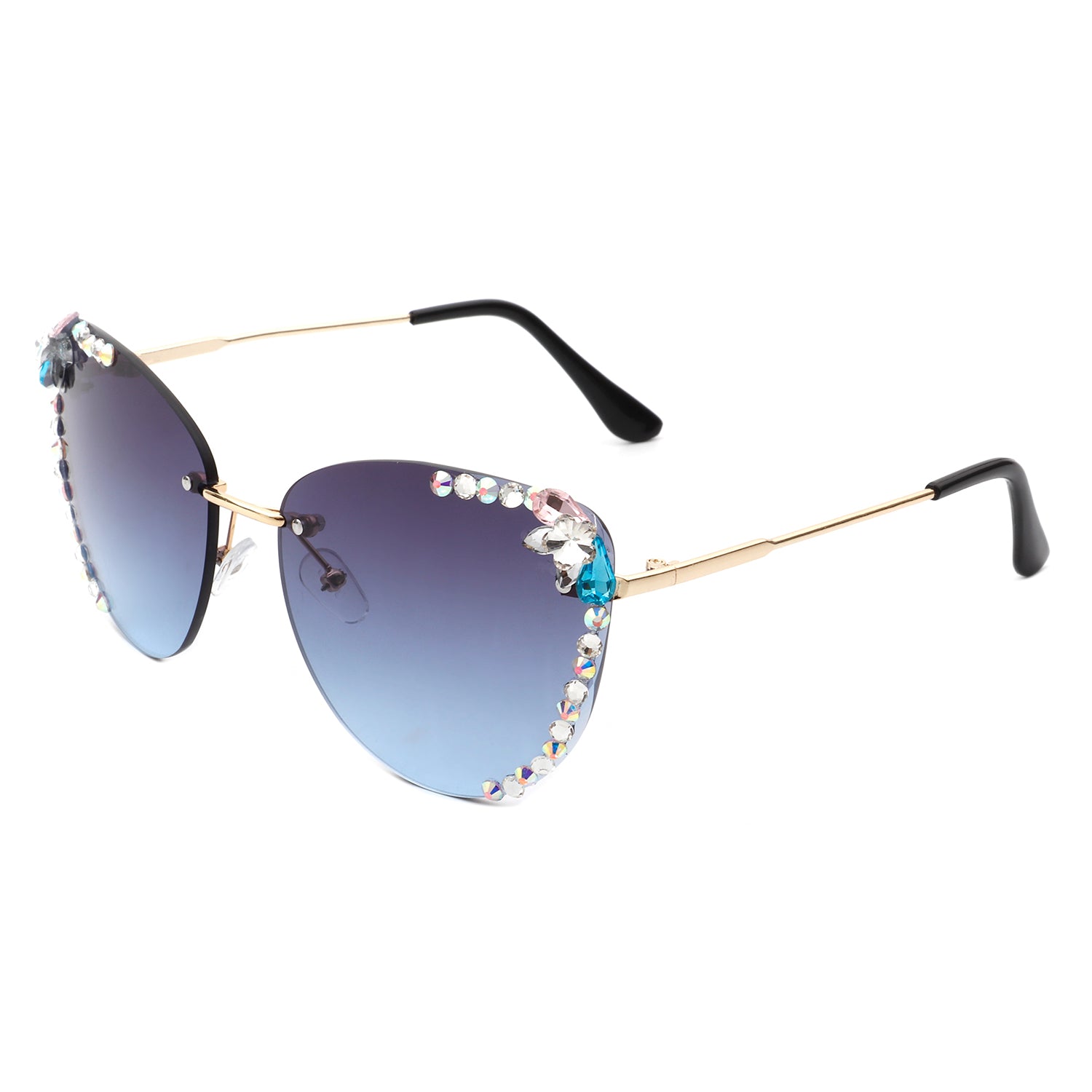 Nightbri Women Rimless Tinted Chic Rhinestone Fashion Cat Eye sunglasses with stylish cat-eye shape and rhinestone accents.