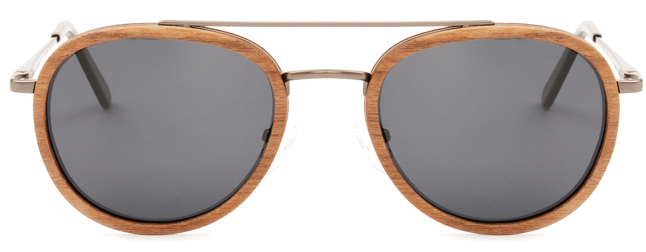 O'Hara Metal & Wood Sunglasses featuring a unique wood ring frame and stainless steel temples.