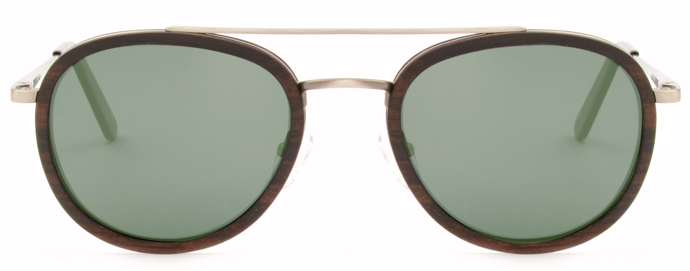 O'Hara Metal & Wood Sunglasses featuring a unique wood ring frame and stainless steel temples.