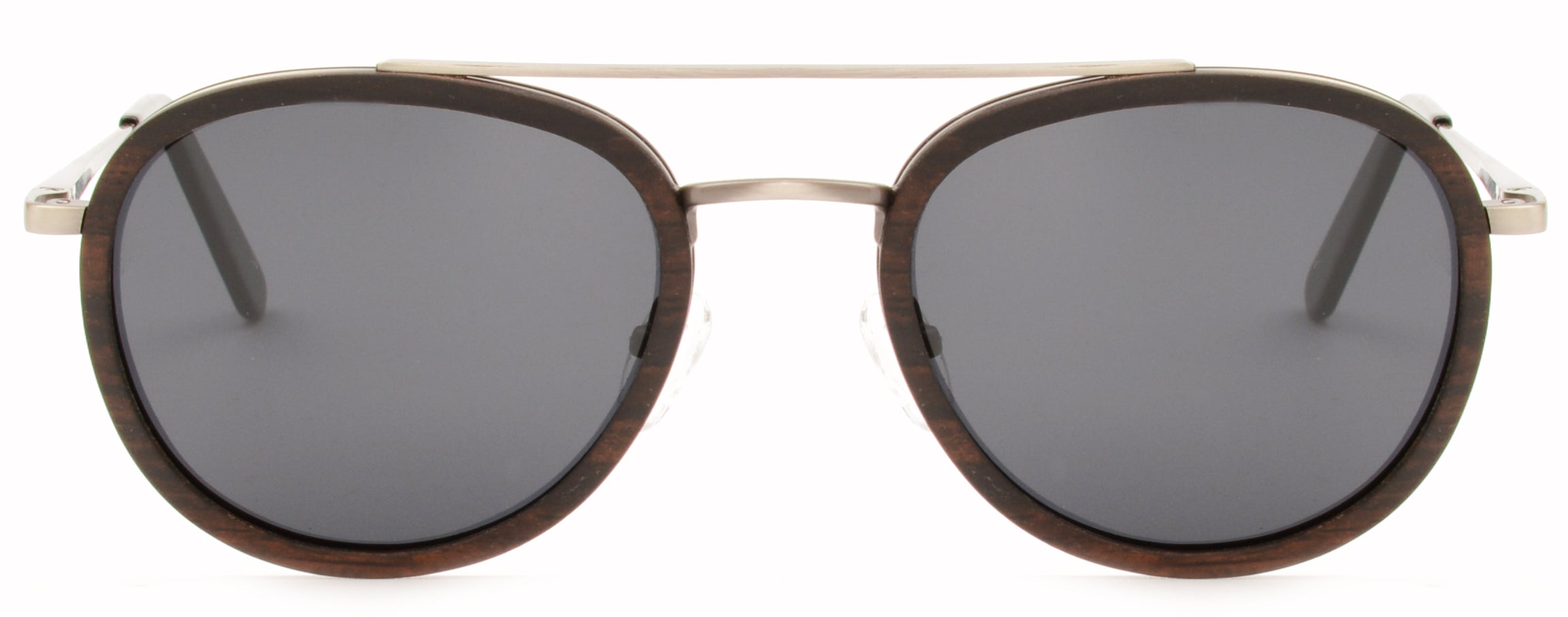 O'Hara Metal & Wood Sunglasses featuring a unique wood ring frame and stainless steel temples.