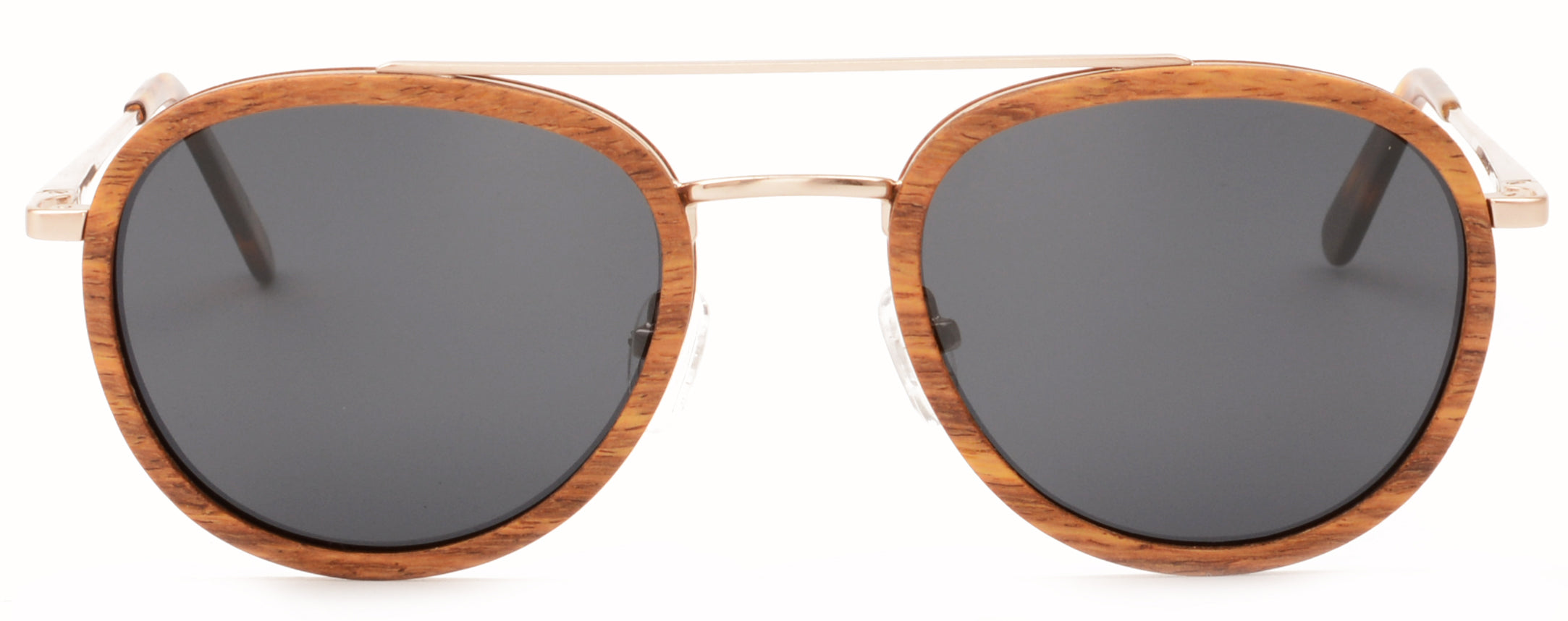 O'Hara Metal & Wood Sunglasses featuring a unique wood ring frame and stainless steel temples.