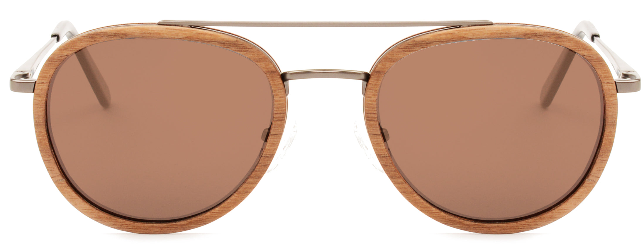 O'Hara Metal & Wood Sunglasses featuring a unique wood ring frame and stainless steel temples.