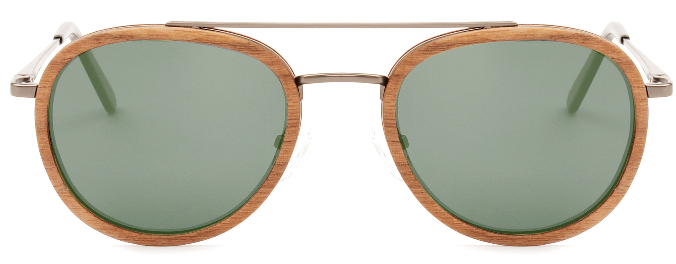 O'Hara Metal & Wood Sunglasses featuring a unique wood ring frame and stainless steel temples.