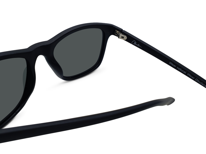 Okulars Eco Nordic Black sunglasses made from 100% recycled materials, featuring a matte finish and UV400 lenses.