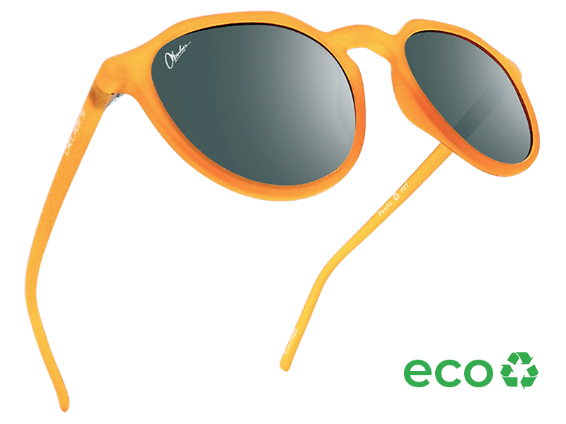 Okulars Eco Pacific Amber Black sunglasses with a matte finish, showcasing a stylish design made from recycled materials.