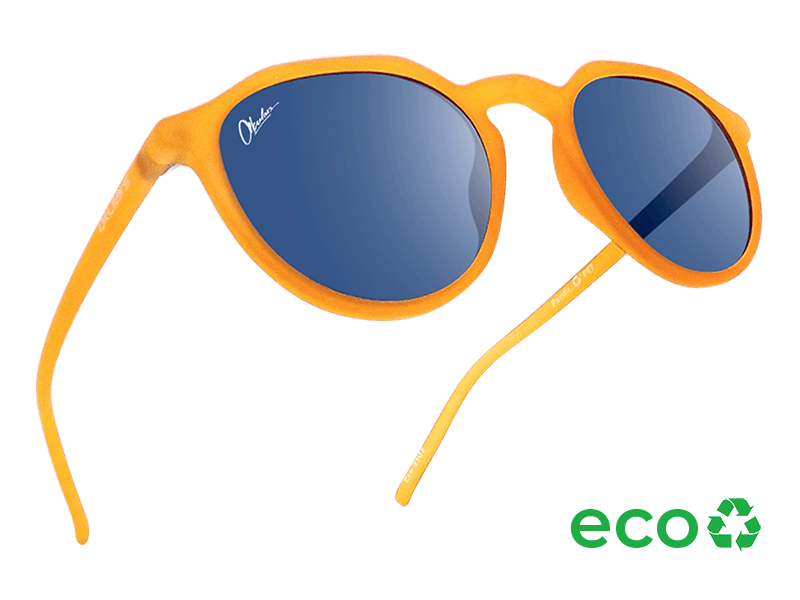 Okulars Eco Pacific Amber Blue sunglasses made from recycled materials, featuring a matte finish and UV400 lenses.