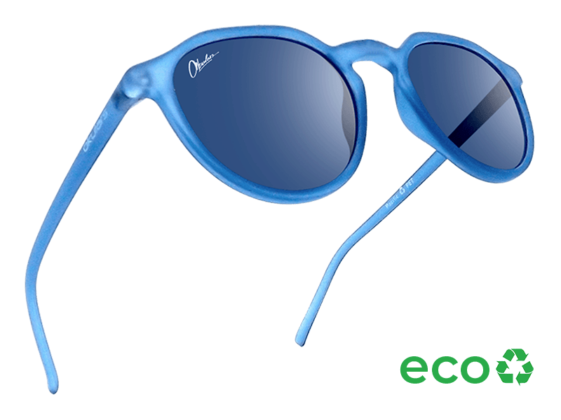 Okulars Eco Pacific Ocean Blue sunglasses made from recycled materials, featuring a matte finish and UV400 lenses.