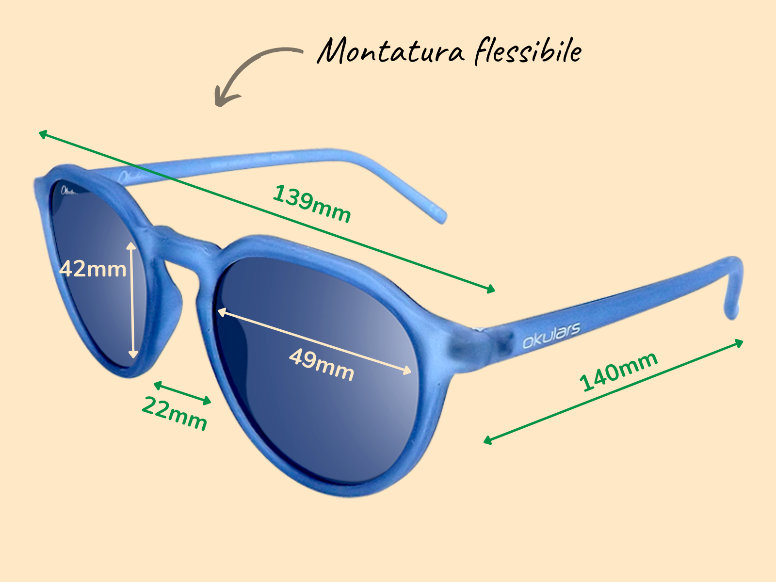 Okulars Eco Pacific Ocean Blue sunglasses made from recycled materials, featuring a matte finish and UV400 lenses.