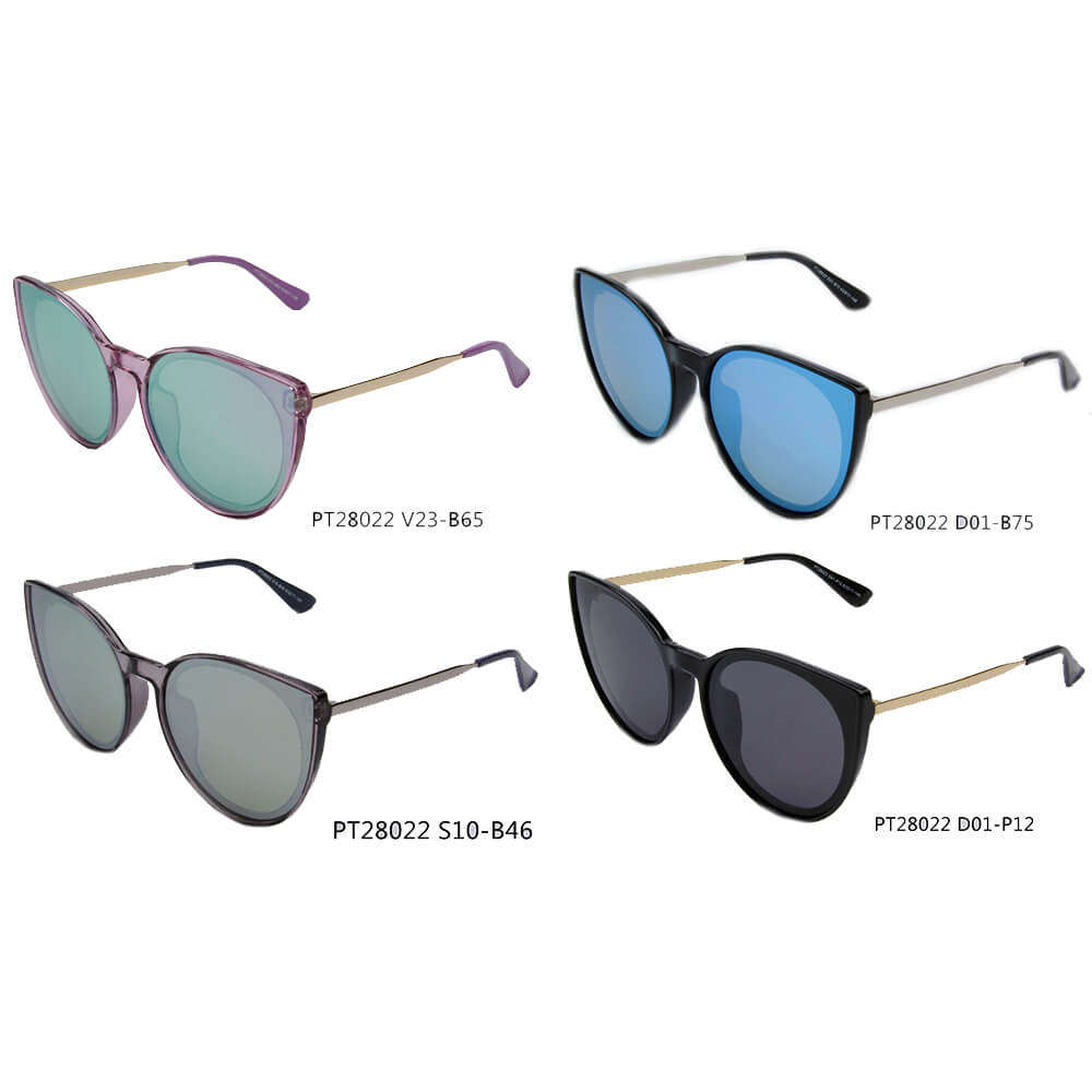 Prato Women Round Cat Eye Polarized Sunglasses with metal frame and CR-39 lenses, showcasing a stylish cat eye design.