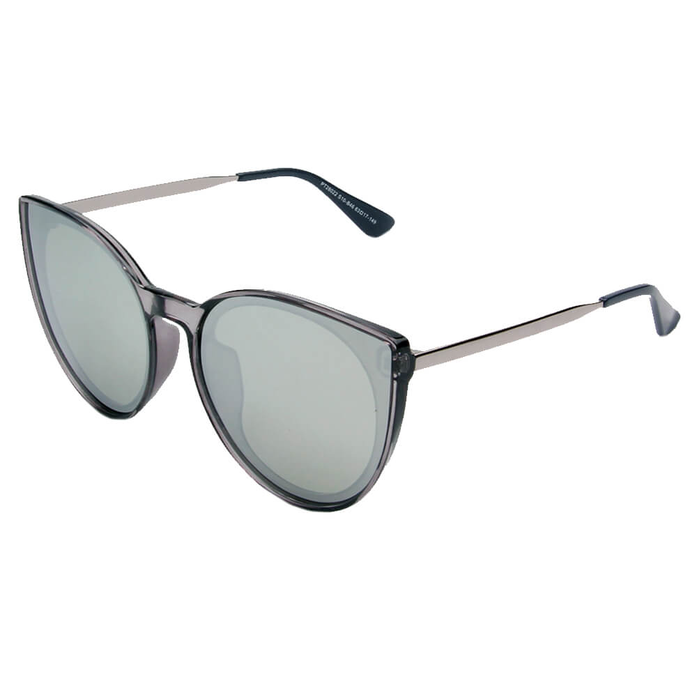 Prato Women Round Cat Eye Polarized Sunglasses with metal frame and CR-39 lenses, showcasing a stylish cat eye design.