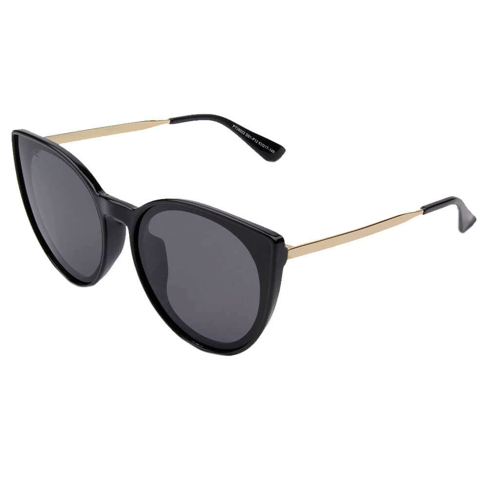 Prato Women Round Cat Eye Polarized Sunglasses with metal frame and CR-39 lenses, showcasing a stylish cat eye design.