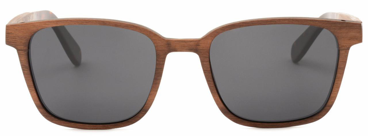 Renaissance Wood & Carbon Fibre Sunglasses featuring ebony and walnut frames with acetate tip arms and TAC polarised lenses.