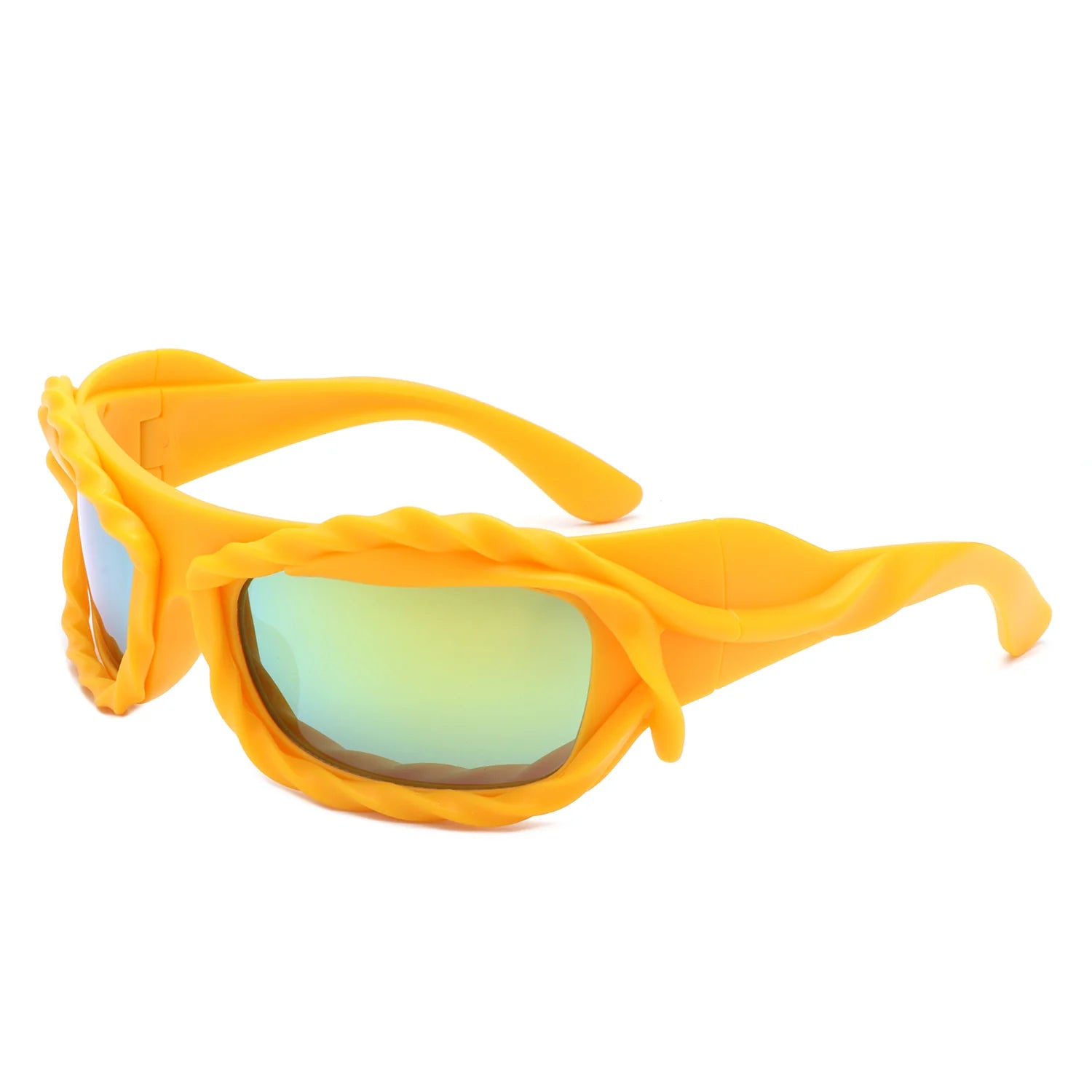 Cramilo Riff Futuristic Rectangle Sunglasses with irregular twisted thick frame, showcasing stylish design and UV protection.