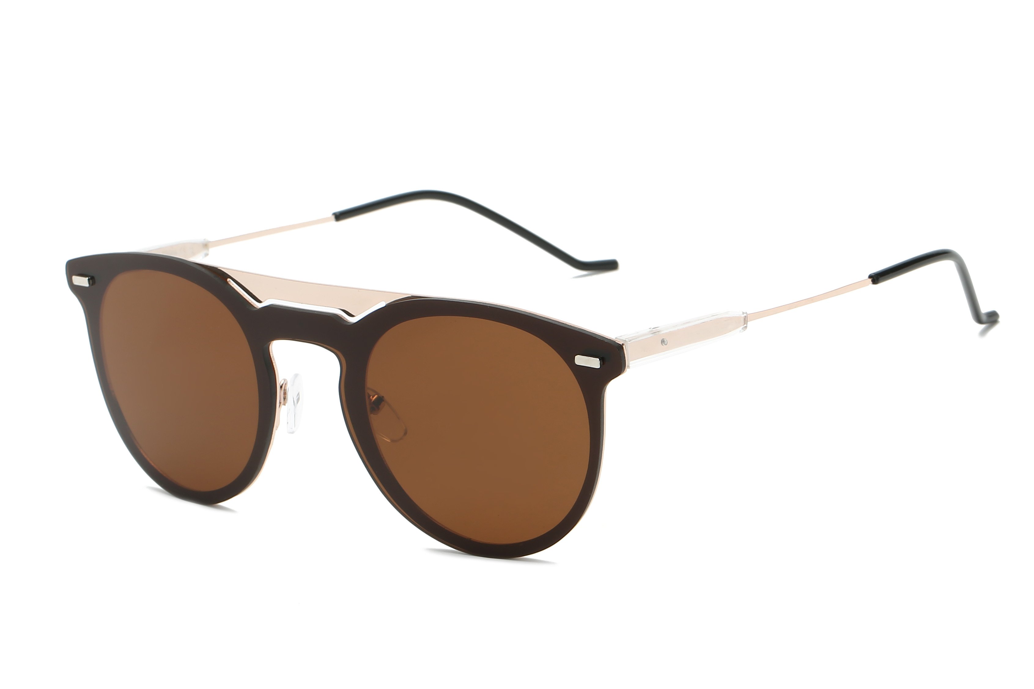 Brown sunglasses with round lenses.