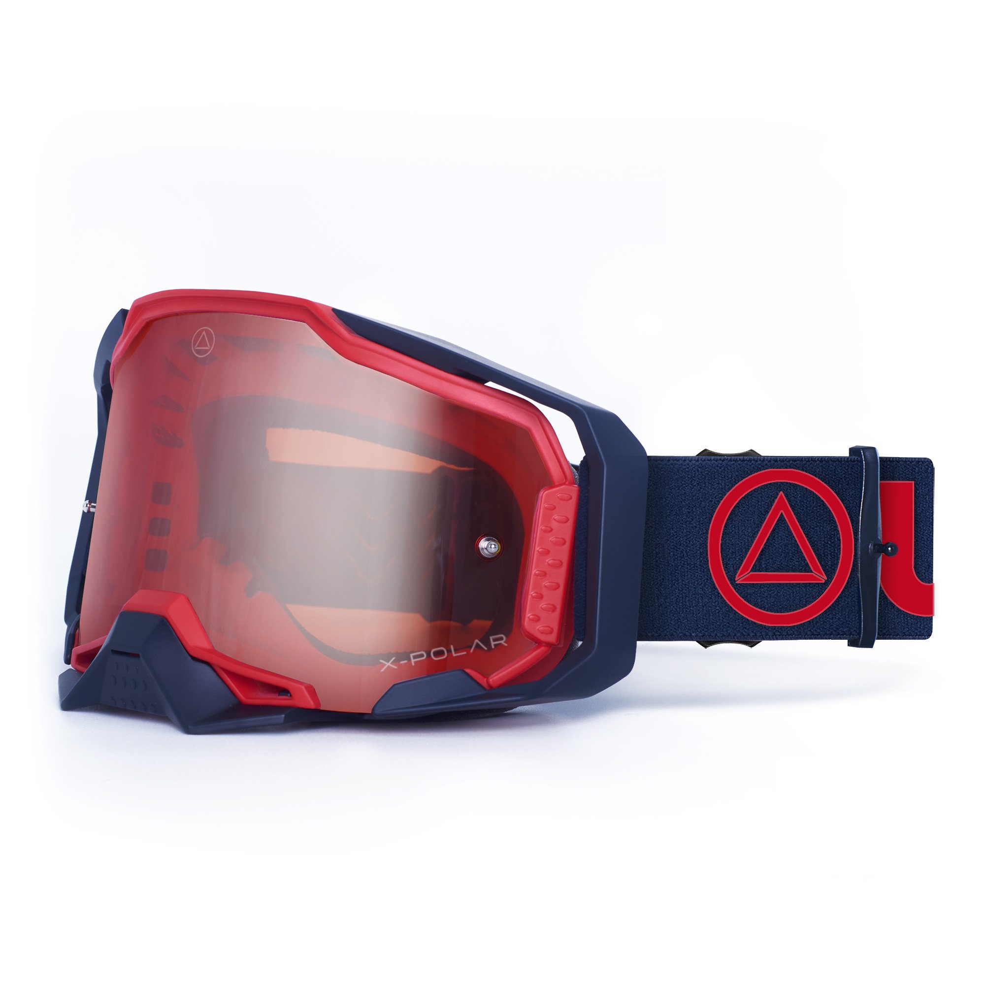 Stone Red and Blue Motocross and Enduro goggles designed for optimal eye protection and comfort during extreme sports.